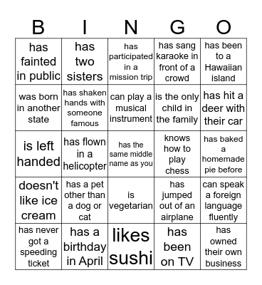Find someone who... Bingo Card