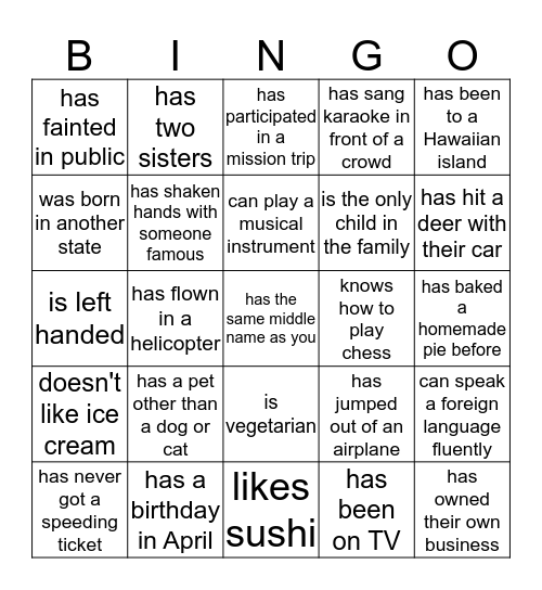 Find someone who... Bingo Card