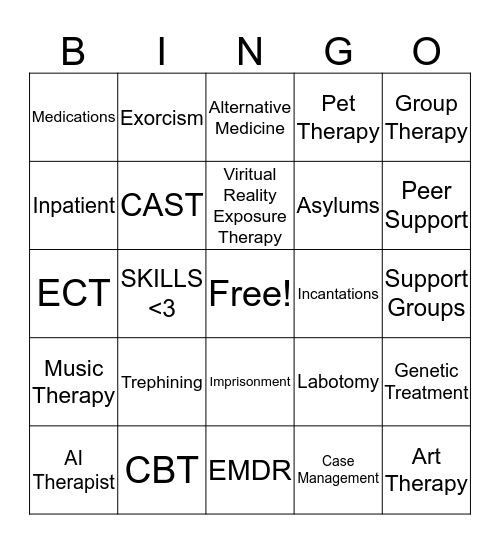 MH Treatment Bingo Card