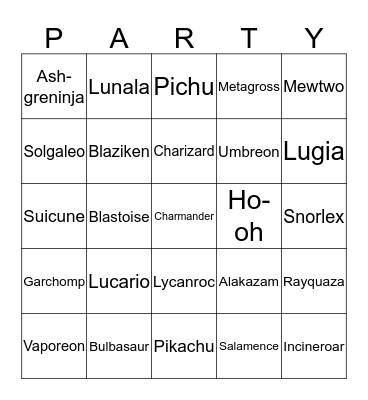 Pokemon Bingo Card