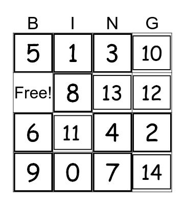 Number Board Bingo Card