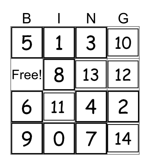 Number Board Bingo Card