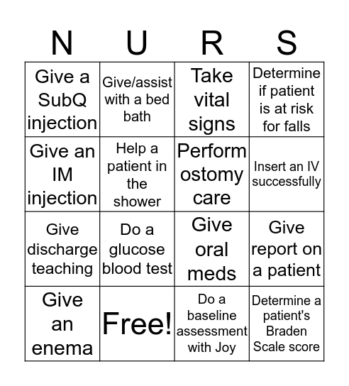 LPN Clinicals Bingo Card