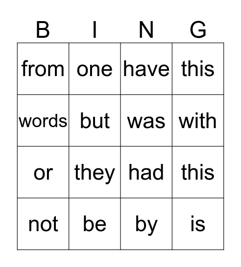 Sight words 22-32 Bingo Card