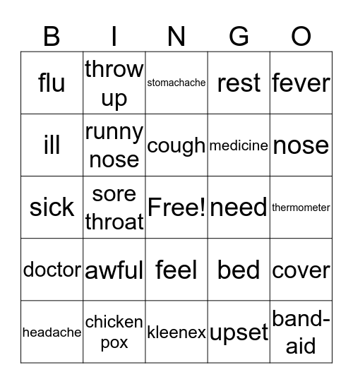 Sickness Sign Bingo Card