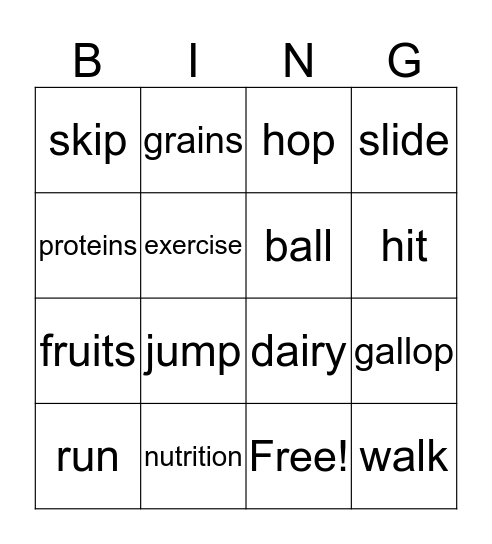 PE bingo Card