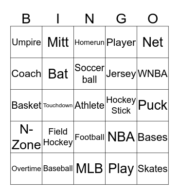 Sports Words Bingo Card