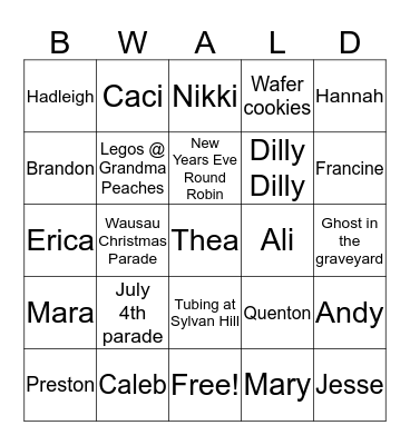 BAUMWALD WINTER 2018 v2 Bingo Card