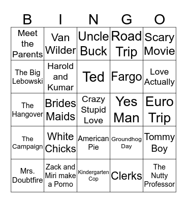 Modern Comedy Movies Bingo Card