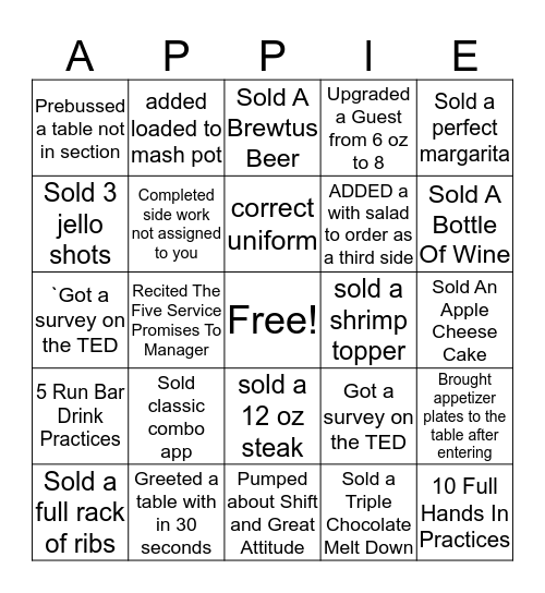 APPLE BINGO  Bingo Card