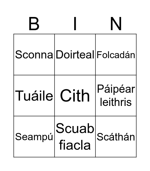 An Seomra Folchta Bingo Card