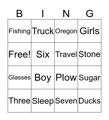 OUR DAD Bingo Card