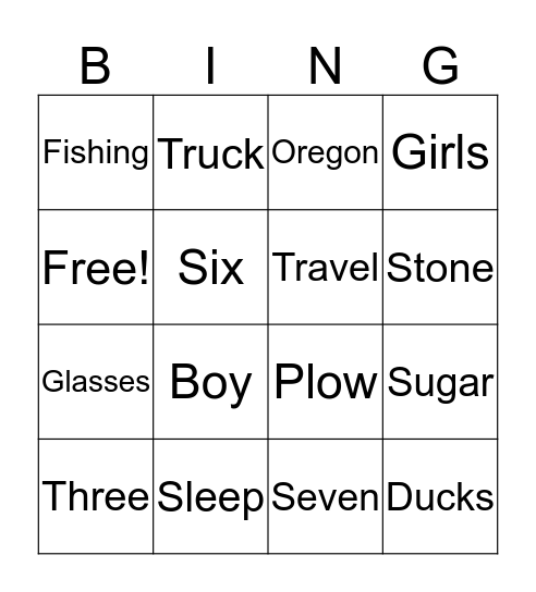 OUR DAD Bingo Card