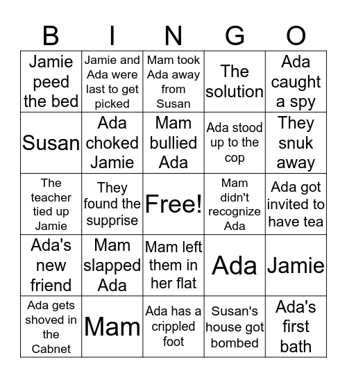 The War That Saved My Life Bingo Card