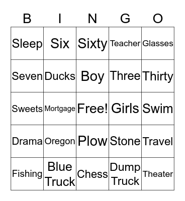 DAD Bingo Card