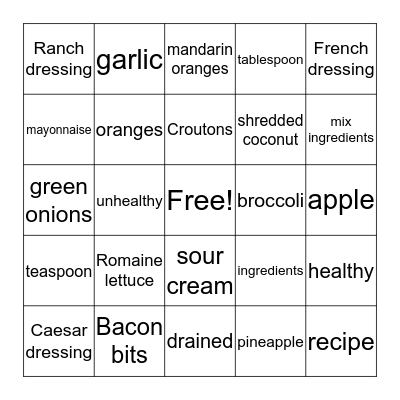 Salad Bowl Bingo Card