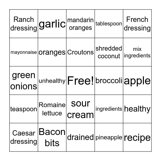 Salad Bowl Bingo Card