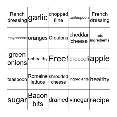 Salad Bowl Bingo Card