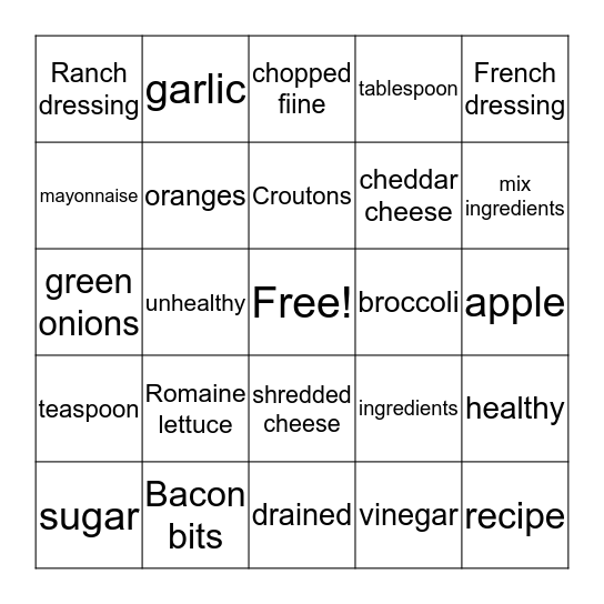 Salad Bowl Bingo Card