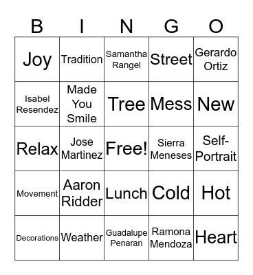 Yearbook Bingo Card