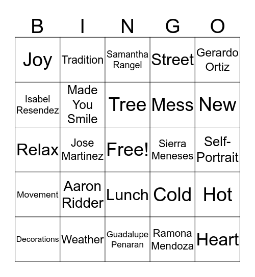 Yearbook Bingo Card
