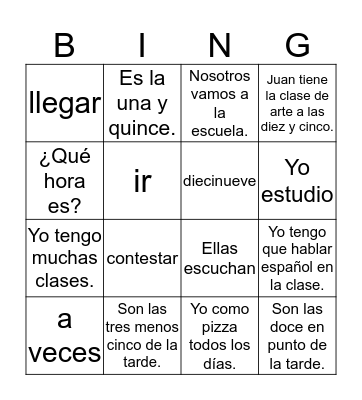 1A Unidad 2 Leccion 1 Bingo Card