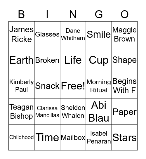 Yearbook Bingo Card