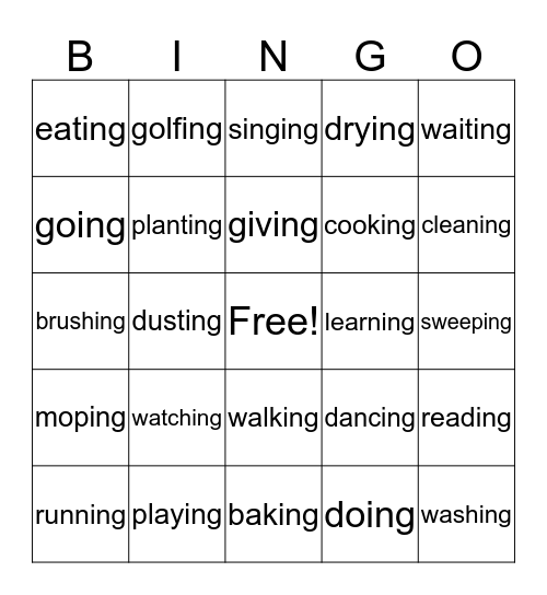 Present Continuous   What are you doing?    -ING Bingo Card