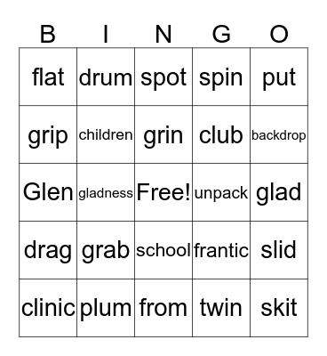 Phonics Lesson 29 BINGO Card