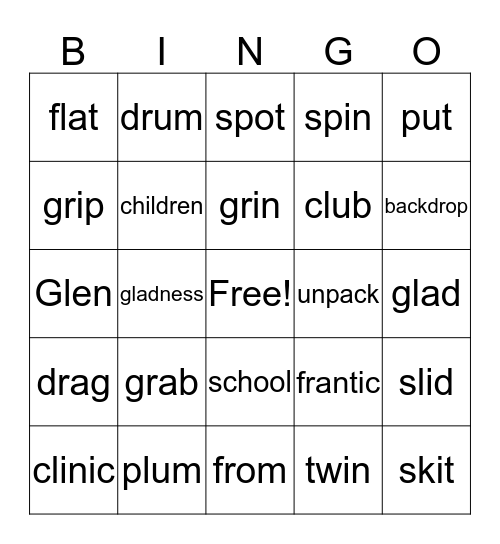 Phonics Lesson 29 BINGO Card