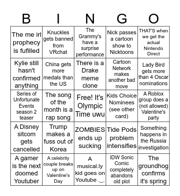 February 2018 Bingo Card