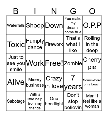 RCB Musical Bingo Card