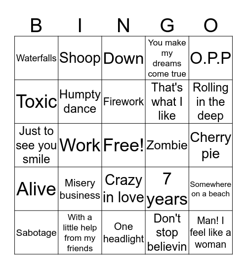 RCB Musical Bingo Card