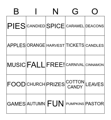 ZION CHRISTIAN CHURCH FALL FESTIVAL Bingo Card