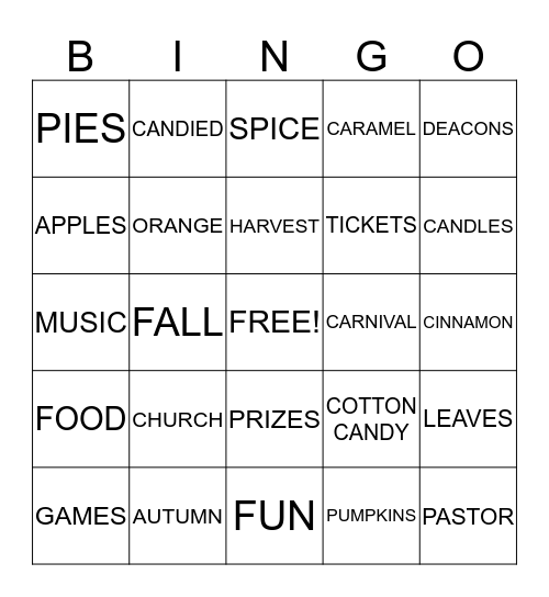 ZION CHRISTIAN CHURCH FALL FESTIVAL Bingo Card