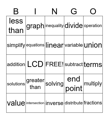 Compound Inequalities Bingo Card