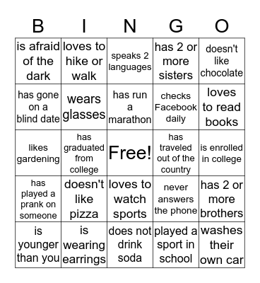 Get to Know You Bingo  Bingo Card