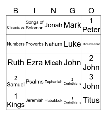 Books of the Bible Bingo Card