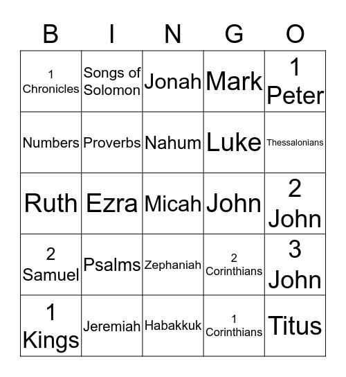 Books of the Bible Bingo Card