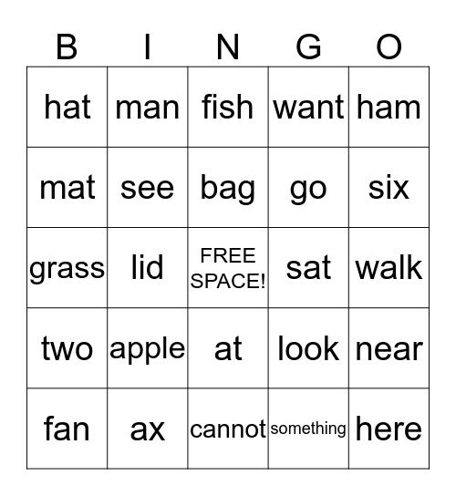 Wordlist 1, 2, & 3 Bingo Card