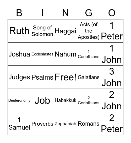 Books of the Bible Bingo Card