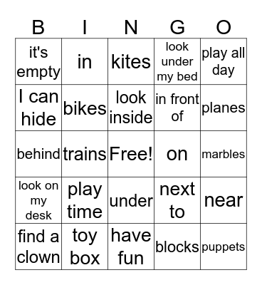 Play Time Bingo Card