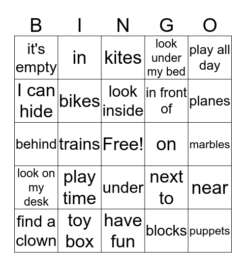 Play Time Bingo Card