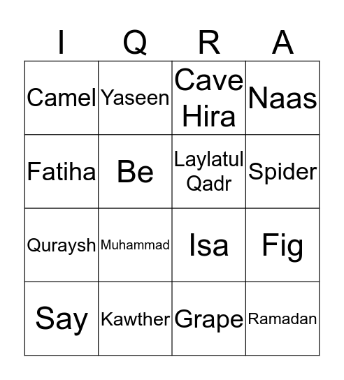 IQRA - An Islamic Bingo Game! Bingo Card