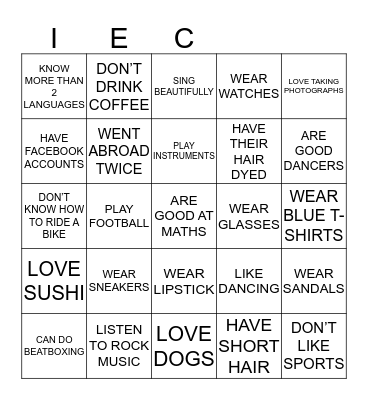 HUMAN BINGO Card