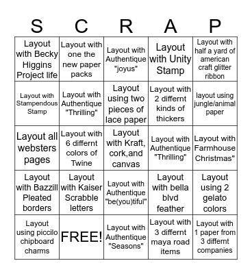 Scrap Bingo Card