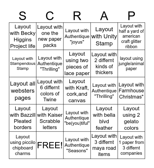 Scrap Bingo Card