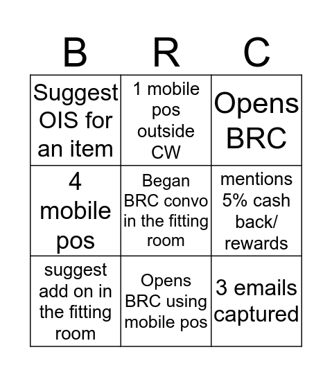 BRC  Bingo Card