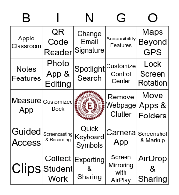 TCEA iPad Tips & Tricks Bingo Card