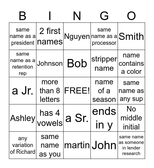 Untitled Bingo Card